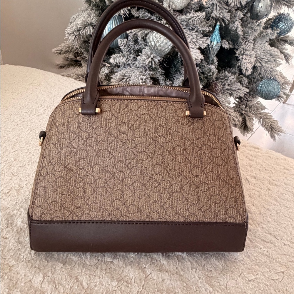 Calvin Klein Tan and Brown Monogram Satchel - Picture 2 of 2
